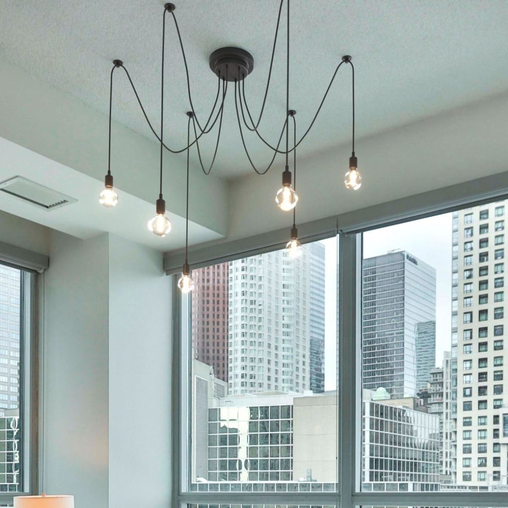 Lámpara araña colgante negra "Lumière" para 6 bombillas E27 – Estilo vintage