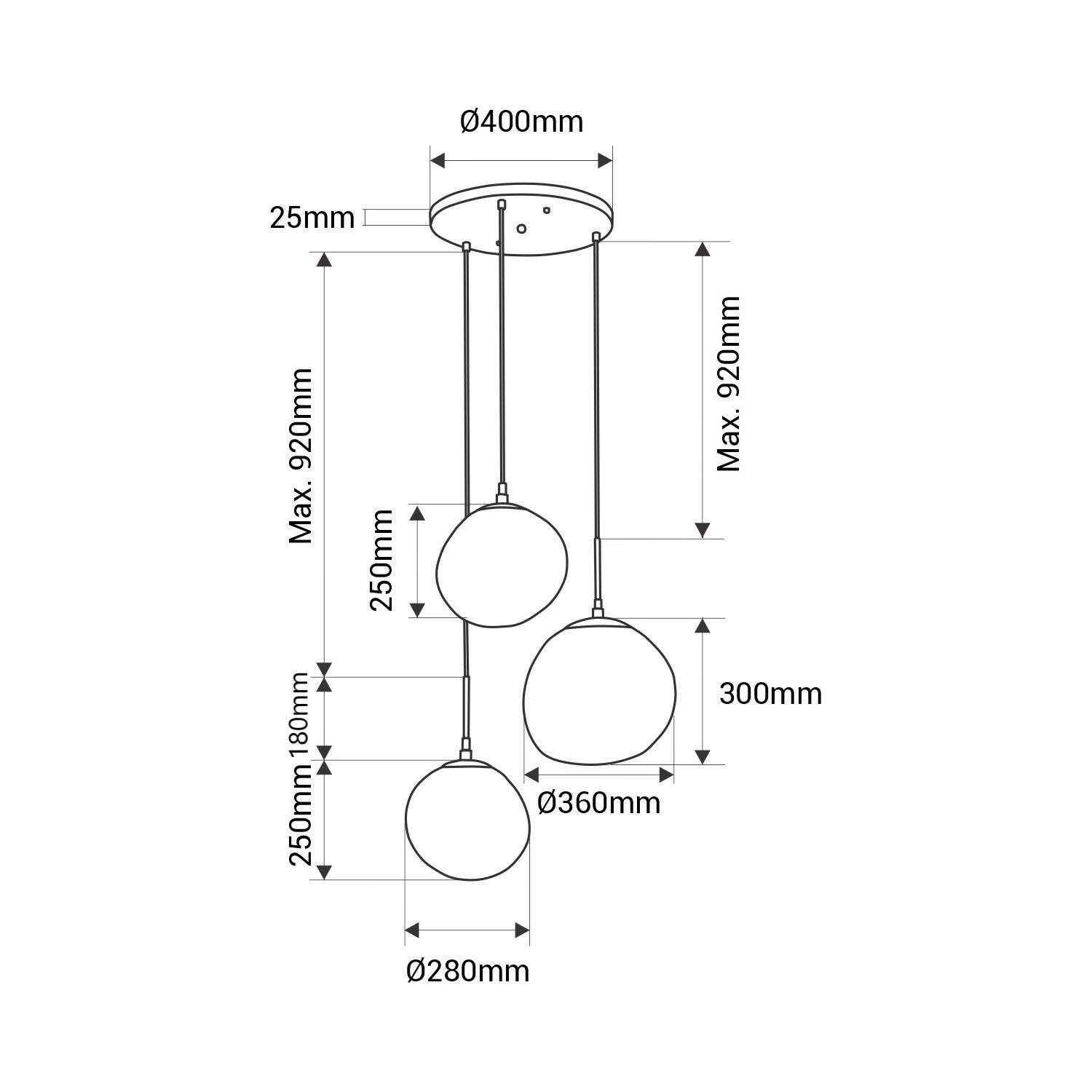 Lámpara colgante cristal triple "KADNIS" - 3 x E27