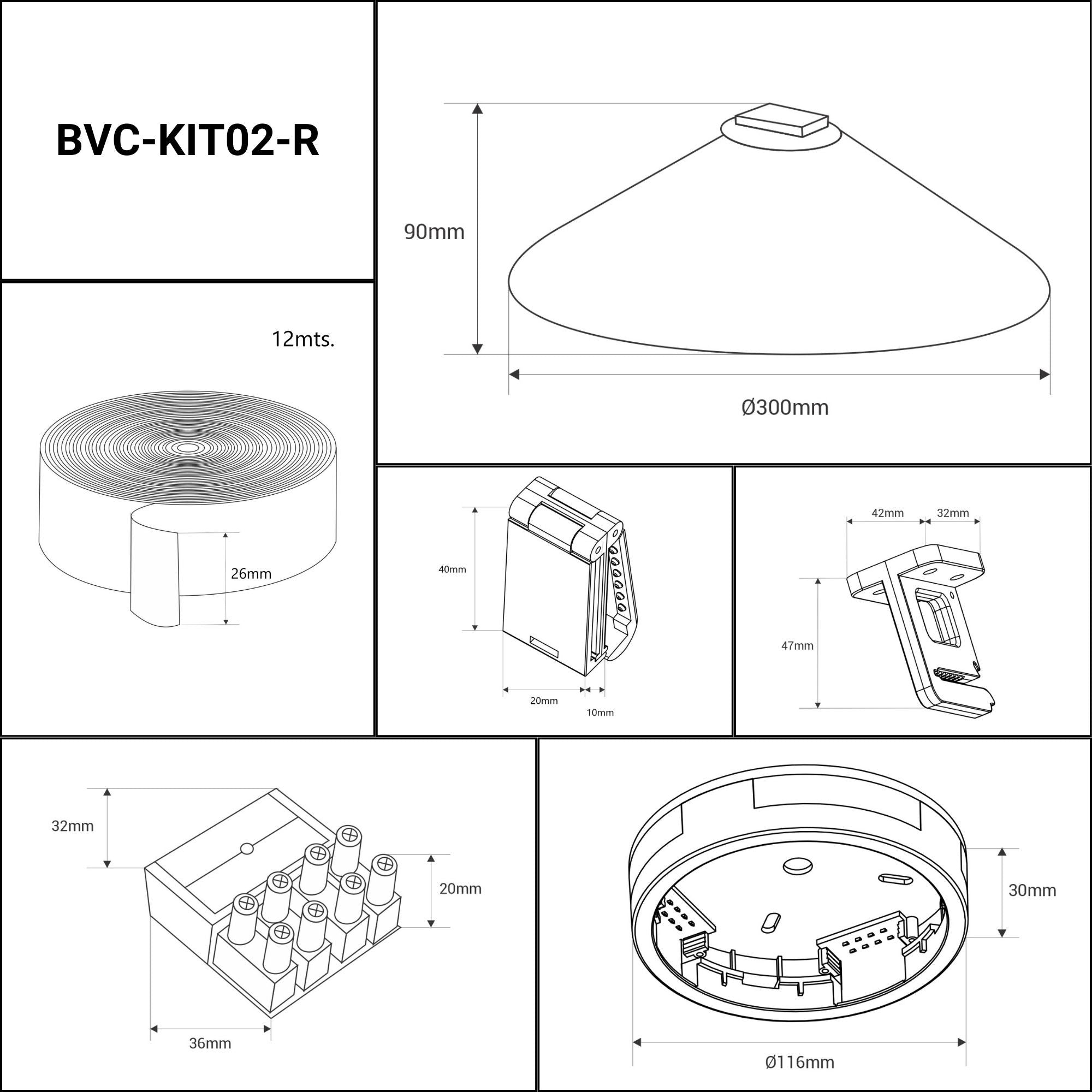 Lámpara cono configurable "Axia 2" - KIT 2 lámparas plato 12W + cinta textil eléctrica + accesorios