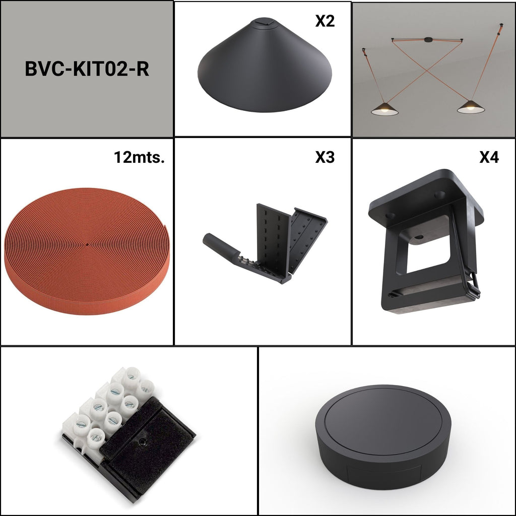 Lámpara cono configurable "Axia 2" - KIT 2 lámparas plato 12W + cinta textil eléctrica + accesorios
