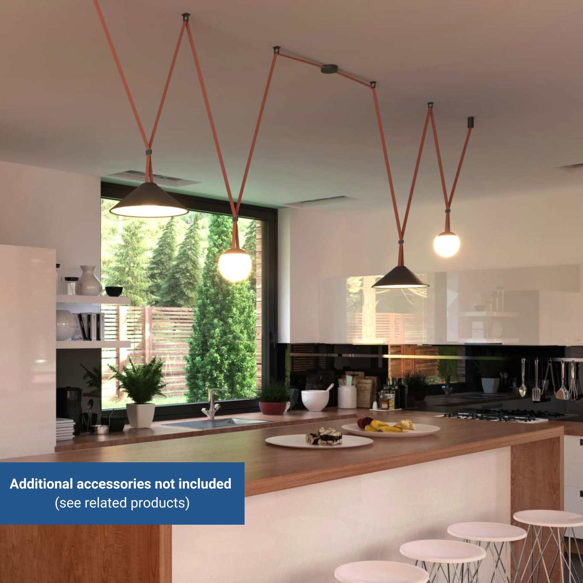 Lámpara cono configurable "Axia 2" - KIT 2 lámparas plato 12W + cinta textil eléctrica + accesorios