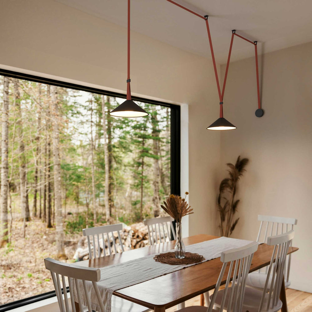 Lámpara cono configurable "Axia 2" - KIT 2 lámparas plato 12W + cinta textil eléctrica + accesorios