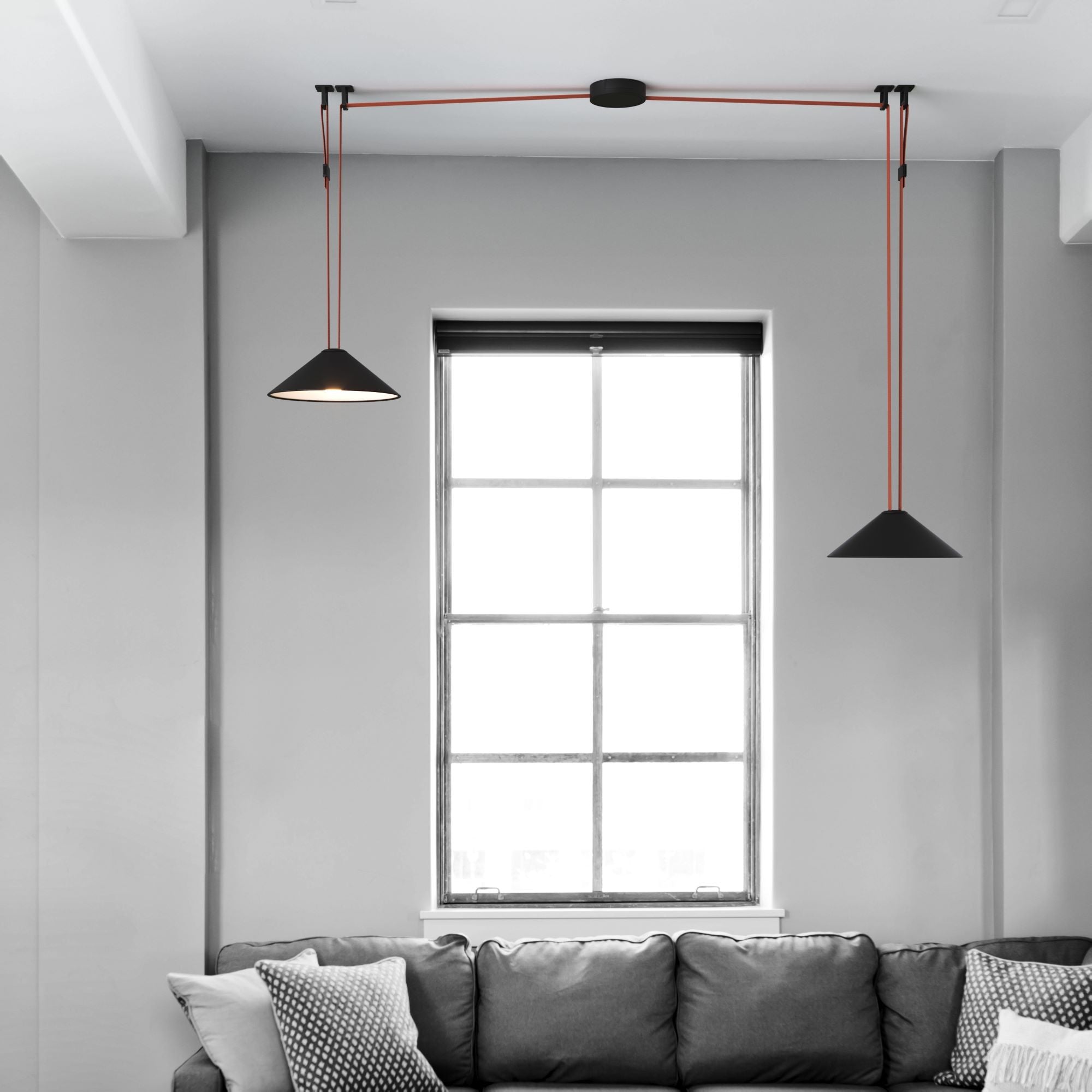 Lámpara cono configurable "Axia 2" - KIT 2 lámparas plato 12W + cinta textil eléctrica + accesorios