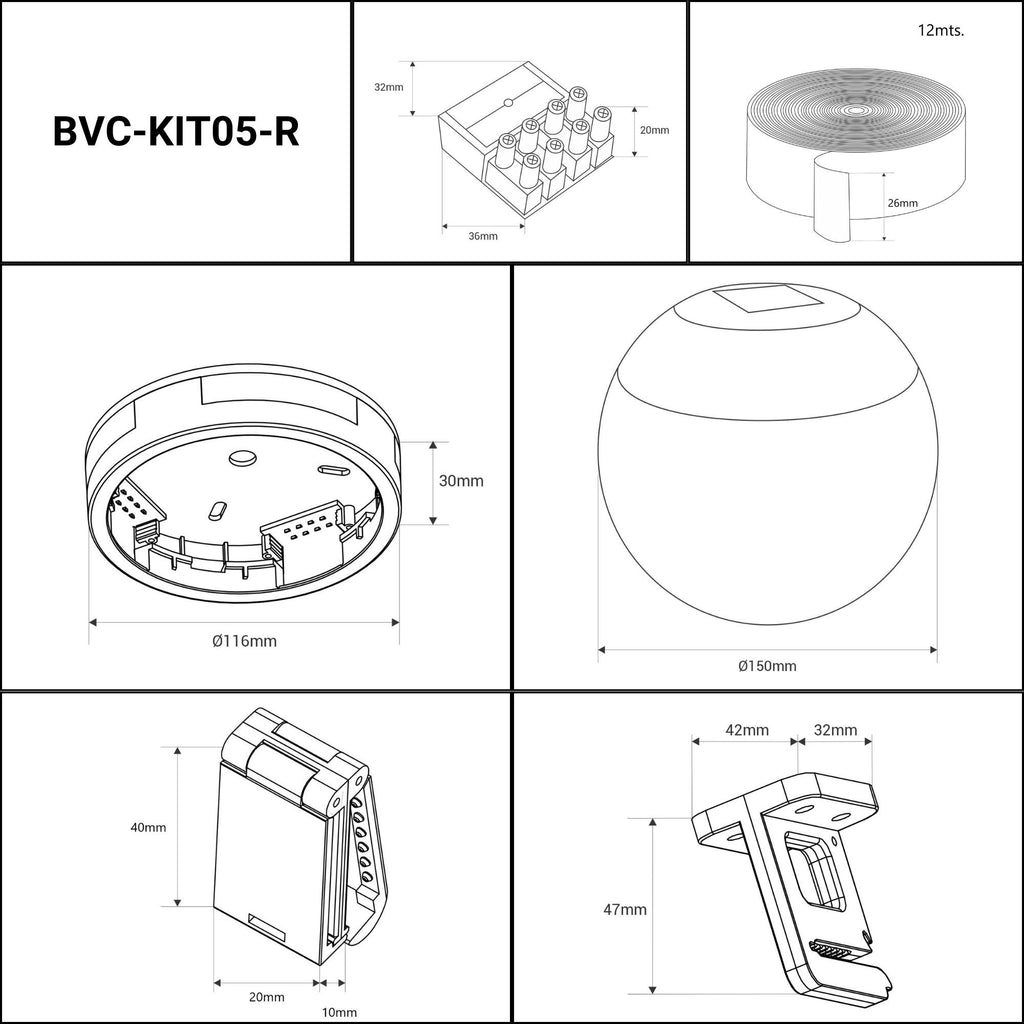 Lámpara configurable "Axia 5" - KIT 2 lámparas bola 12W + cinta textil eléctrica + accesorios