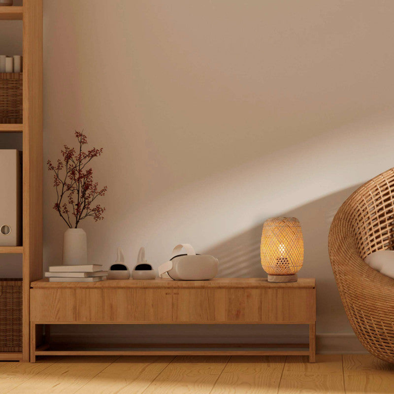 Lámpara de mesa de mimbre y madera "Ruka" - E27