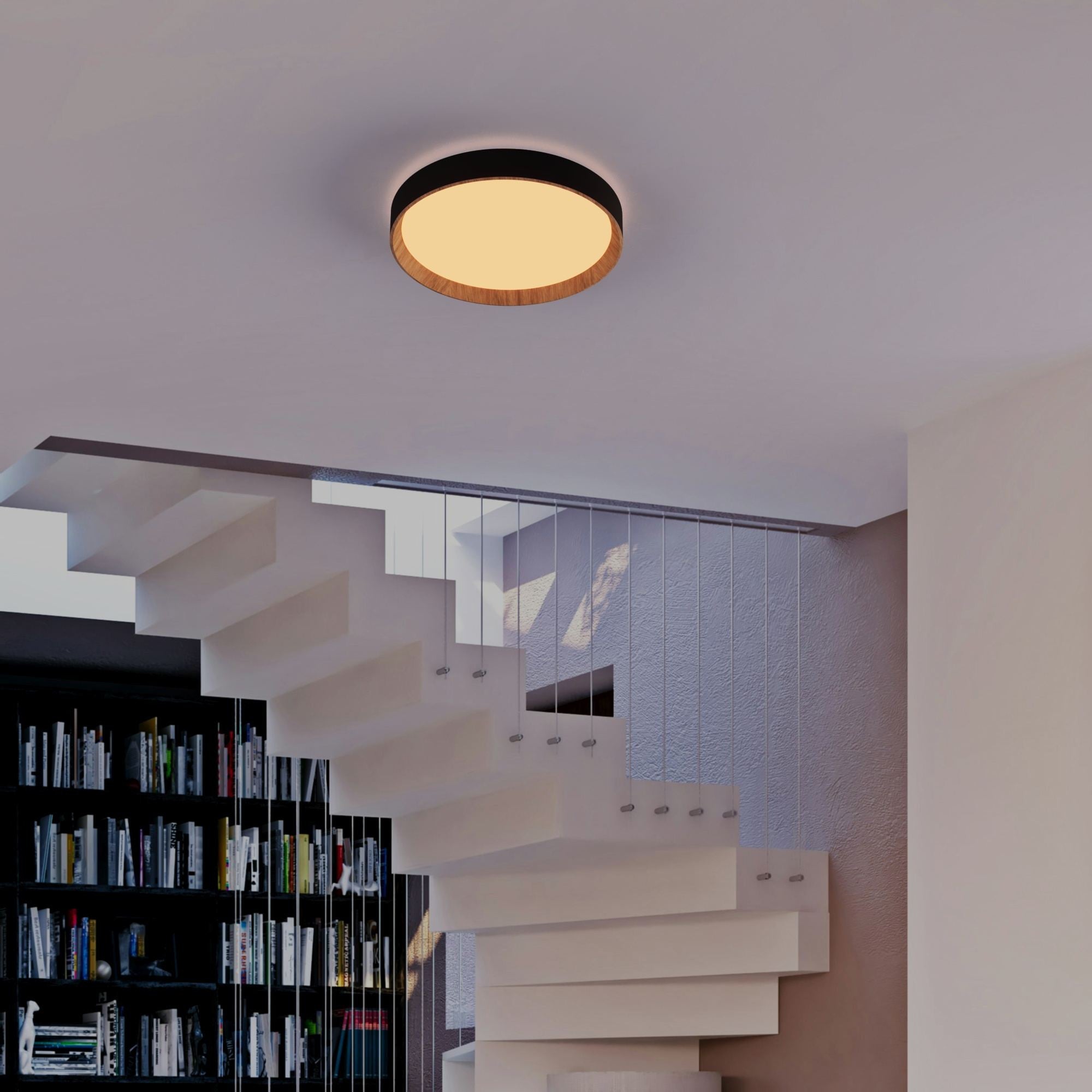 Lámpara de techo LED CCT tipo plafón - 36W - Efecto madera - Ø50cm