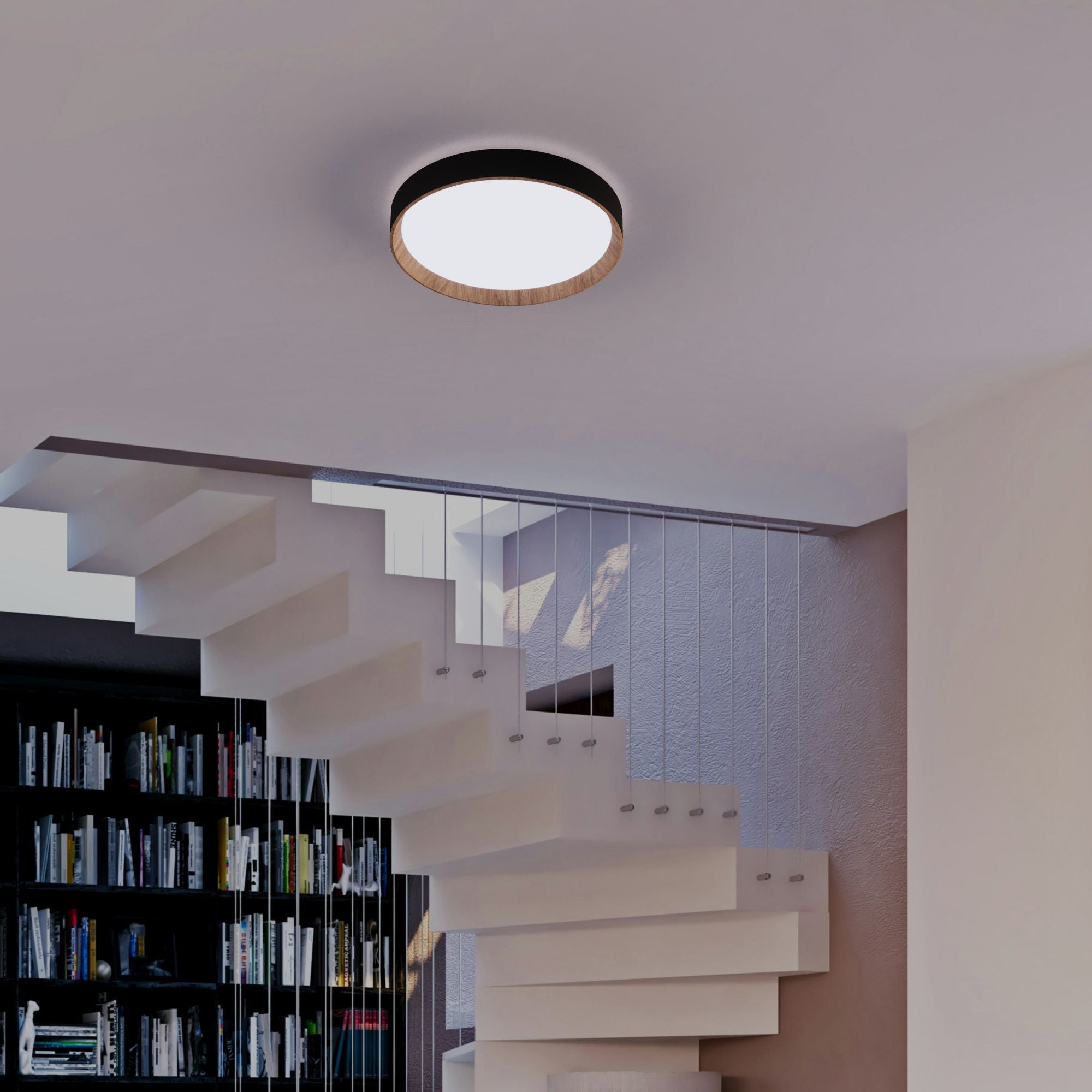 Lámpara de techo LED CCT tipo plafón - 36W - Efecto madera - Ø50cm