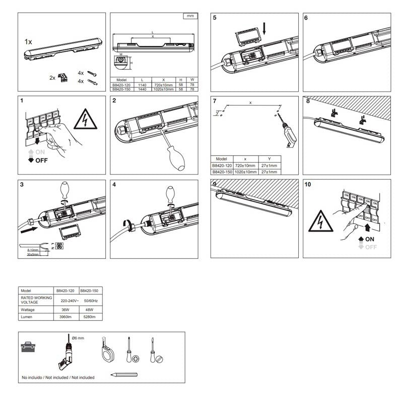 Pantalla estanca LED lineal enlazable 48W  - 150cm - IP65