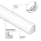 Perfil de aluminio de superficie para esquinas - Con difusor - Kit completo - 16x16mm - Tira LED hasta 10mm - 2 metros