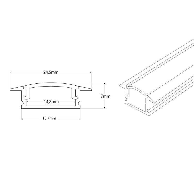 Perfil tira LED empotrable - 24,5x7mm - Kit completo - 1 metro